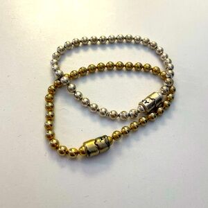 DKNY Vintage Gold Silver Beaded Bracelet Set of 2 Ball Magnetic Closure Y2K 90s